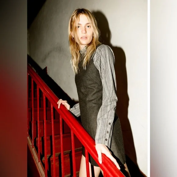 NWT Après Studio Brown Herringbone Pinafore Mini Dress Size S - Picture 5 of 11